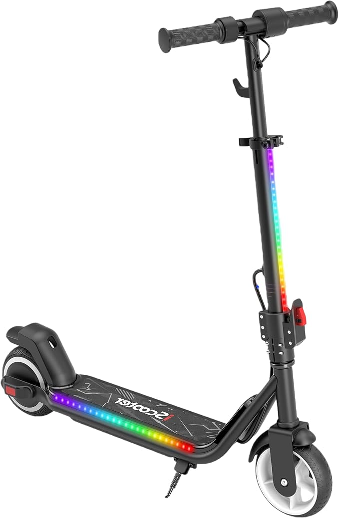 iScooter IK3 Serious Electric Scooter for Kids Aged 6-12, 3/6/10MPH Speed, Dual Brake System, 3 Heights (IK3Pro), Magnetic Charging, Colorful Lights, LED Display, 150W Motor Kids Scooter