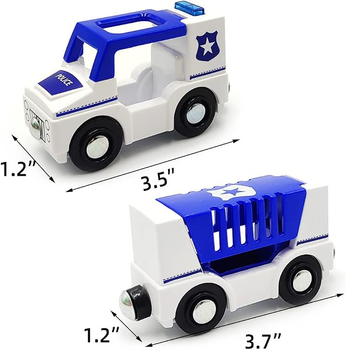 Wooden Train Cars Track Accessories Set Police Car with Light and Sound Small Vehicles Magnetic Train Cars Fit for Wooden Train Track Railway for Boys and Girls (Police Car(with Light and Sound))