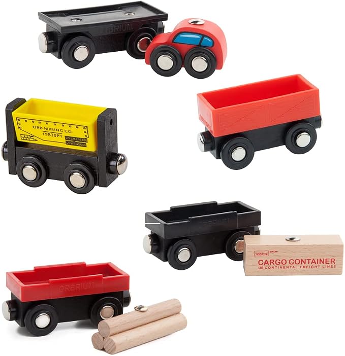 Orbrium 5 Cargo Train Car Set for Wooden Railway Fits Thomas the Tank Engine Chuggington Brio