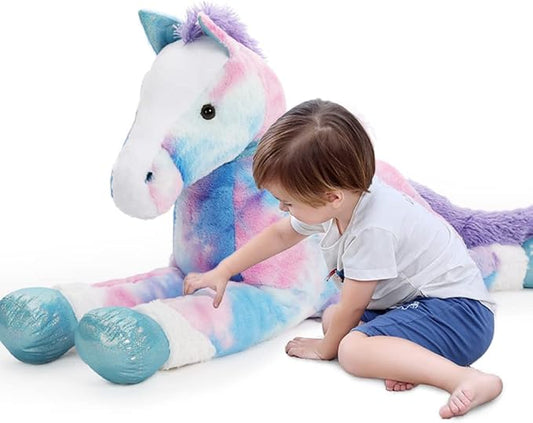 Tezituor 4ft Giant Horse Stuffed Animals, 47inches Lifesize Stuffed Pony Plush Toy, Hugging Soft Blue Horse Body Pillow Gift for Adult Kids