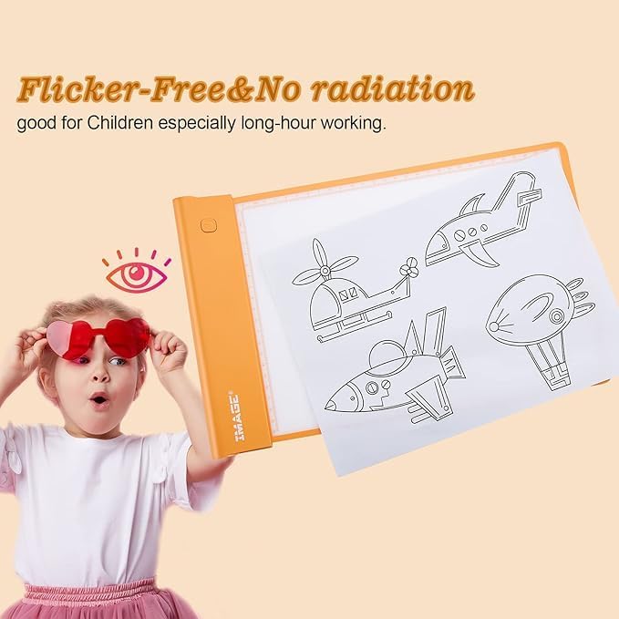 IMAGE Light Up Tracing Pad for Kids Drawing Tablet Board Children Portable Art Christmas Gift for Boys Girls Ages 6+ (Includes 10 Traceable Sheets and Two Clips), Durable & Fun Creative Toy(Orange)