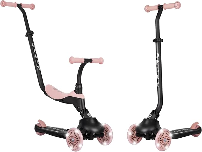 QPlay Toddler Scooter Ages 1 to 6 | Up to 110 Lbs | Kick Scooter with Adjustable Push Handle Height, Lights on Deck & 3 Wheels, Kids Ages 2 to 5 Boys & Girls Gifts (Violet)