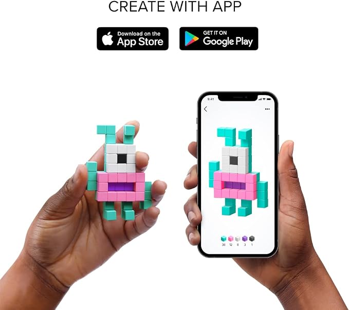 PIXIO Manga - Tiny Magnetic Blocks Building Toy in The Pixel Art Style with Free App - 5/16" Plastic Cubes with 6 Magnets Inside - Open Ended Toy - Creativity kit for Ages 6+