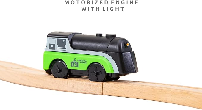 Wooden Train Set Magnetic Battery Operated Train Car with Wooden Tracks | Electric Lighted Train + Sound Track | Safari Circus Animal Compatible Thomas Brio for Grandkids Kids Toddlers