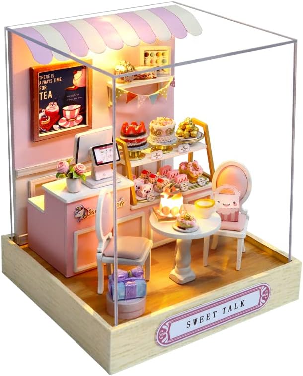DIY Miniature Dollhouse Kits - Wooden Mini Model House with LED Lights, Tiny Furniture & Accessories – Craft Building Kits for Adults (Sweet Talk) – Birthday Valentine's Gift