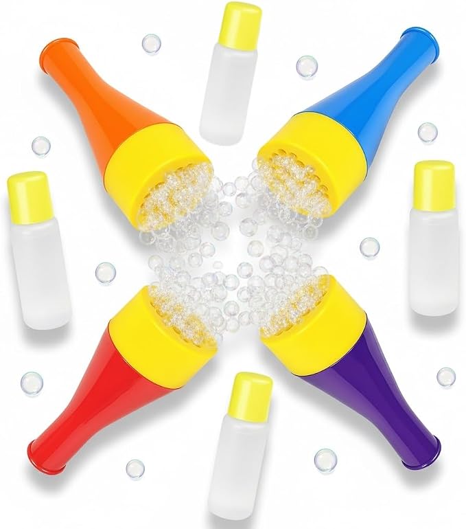 ArtCreativity Mini Blizzard Bubble Blower Set – 4 Pack Blowing Pipe with Bubble Mixture – Colorful Blowing Toys for Kids, Speech Therapy, Bubble Trumpet Set for Outdoor Play and Party Favors