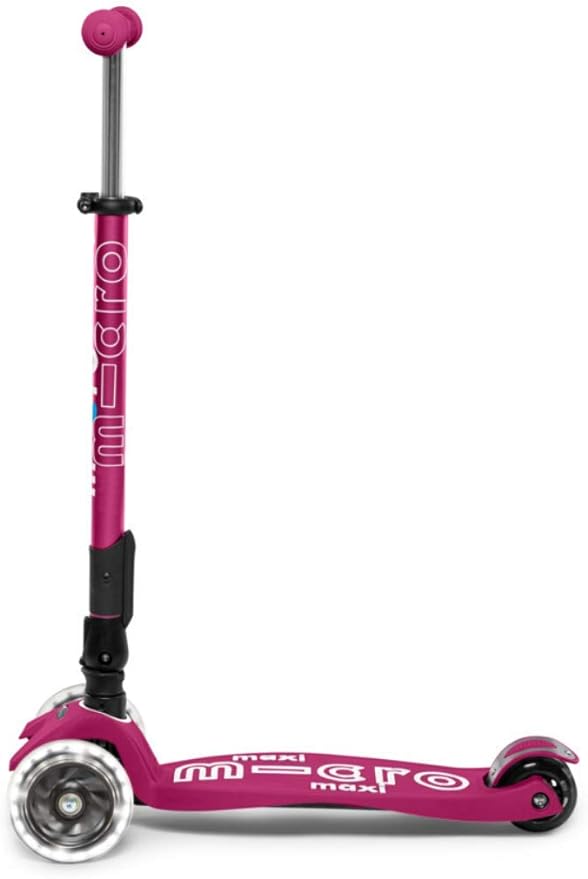 Micro Kickboard | Maxi Foldable LED Kids Scooter for Ages 5-12 | Children up to 110 lbs | 3 Wheel Lean-to-Steer Design | Adjustable T Bar | Smooth Ride, Motion Activated PU LED Wheels | Swiss Design
