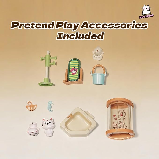 Koko's Cat Town DIY Miniature House Kit, Tiny White House Series Bathroom Building Kit, Dollhouse with 254PCS, Cat Toys Gift for Girls Boys Teens Kids Ages 3+