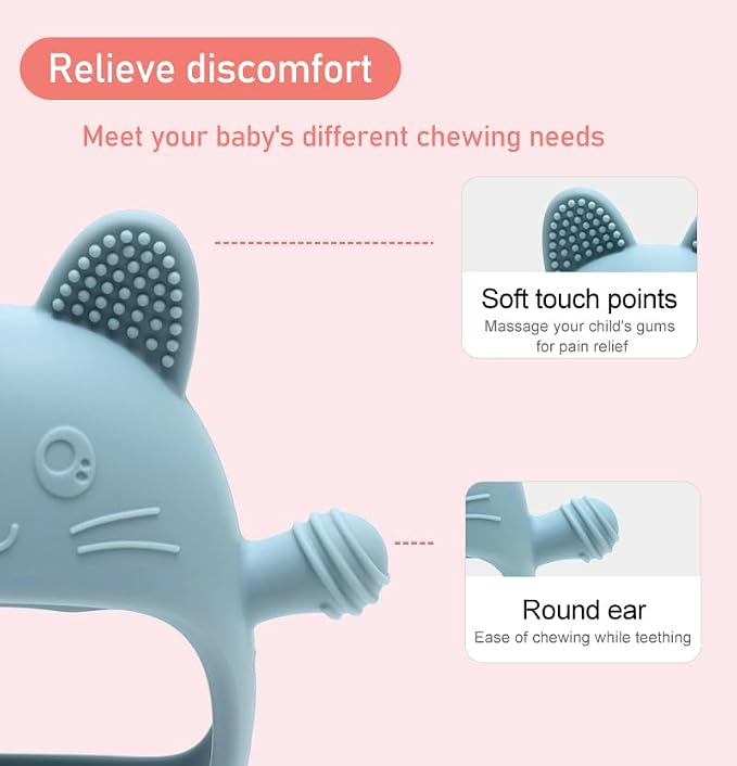 HippoBaby Rabbit Hand Guard Teether 2-Pack – Silicone Baby Teething Toys for Infants, Toddlers & Newborns – 100% Food Grade, BPA-Free¸Flexible Gum Soother (Rabbit Hand Guard - Blue/Green)