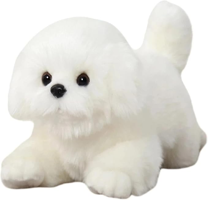 CU-MATE Maltese Stuffed Animal Simulation Dog -Realistic & Lifelike Soft Handmade Lying Dog Plush Toy Puppy -Present Gift for Boys and Girls