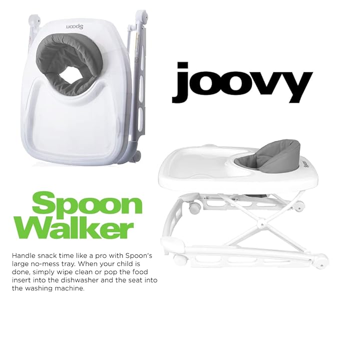 Joovy Spoon Baby Walker & Activity Center Featuring Three Adjustable Heights, Extra-Large Tray, and 30 lb Weight Capacity - JPMA Safety Certified, Charcoal