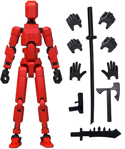 Titan T13 Action Figures Set -(Assembly Required) Robot Action Figure Fidget Toys for Nova N13 Anime Figures with 3D Lucky Dummy 13 Robot Figures Multi Movable Joints Gifts (Red)