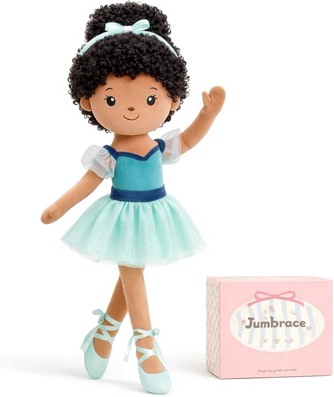 Ballerina Doll Soft Plush Baby Doll,Black Ballet Doll with Green Outfit,Gifts for Girls Birthday,Toys for Toddler Kids Infants (Black)
