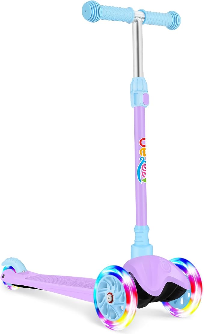 BELEEV A1 Scooter for Kids Ages 2-6, 3 Wheel Kick Scooter for Toddlers Girls Boys, Light up Wheels, Adjustable Height, Lean to Steer, Non-Slip Deck, Lightweight Push Scooter for Children
