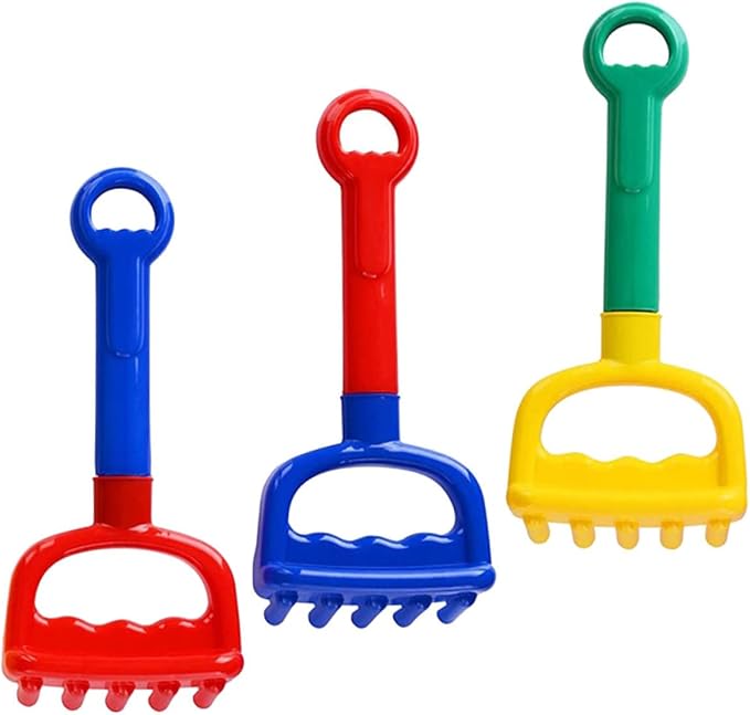 MERRYHAPY 3pcs Beach Rake Lightweight Plastic Sand Tools for Outdoor Blue Colors Box for Ages