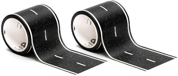 PlayTape Road Tape for Toy Cars - Sticks to Flat Surfaces, No Residue; 2-Pack of 30 ft. x 2 in. Asphalt Road