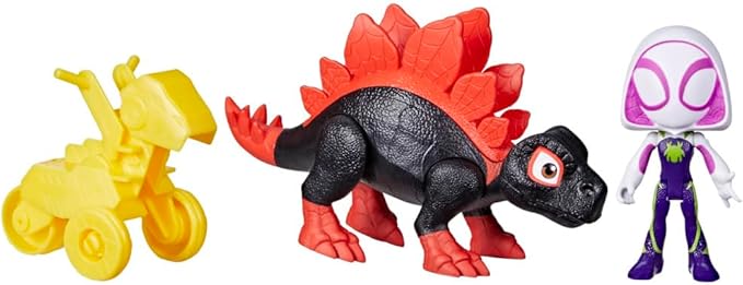 Marvel Spidey and His Amazing Friends Dino-Webs Dino Spin & Ghost-Spider 4-inch-Scale (10cm) Spider-Man Action Figure Set, Toys for Kids Ages 3 and Up