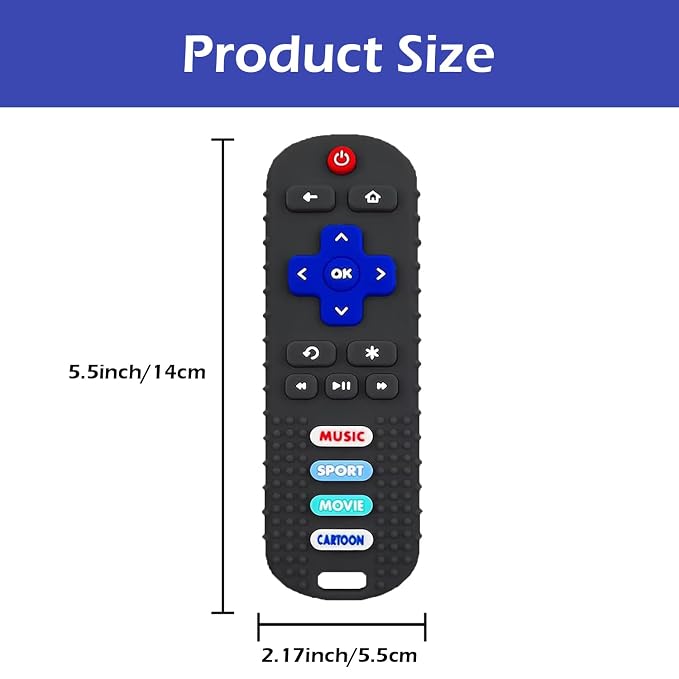 2-Pack Baby Teething Toys-TV Remote Control Shape Silicone Infants Teething Toys for Babies 0-18 Months,BPA-Free (Black+Blue)