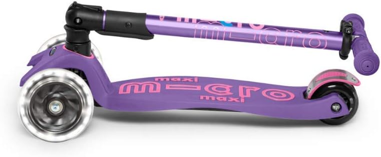 Micro Kickboard | Maxi Foldable LED Kids Scooter for Ages 5-12 | Children up to 110 lbs | 3 Wheel Lean-to-Steer Design | Adjustable T Bar | Smooth Ride, Motion Activated PU LED Wheels | Swiss Design
