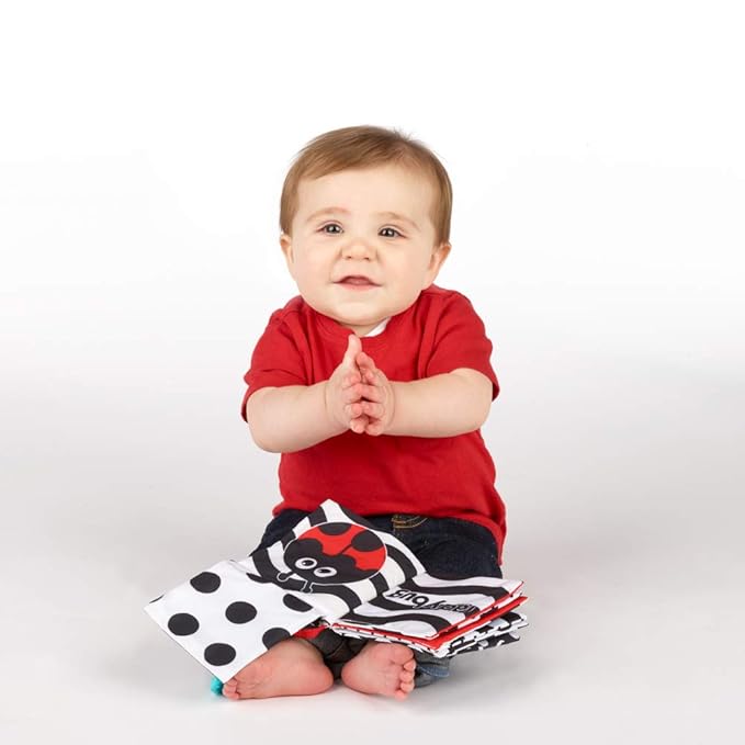 Sassy Peek-a-Boo Activity Book with Attachable Link for On-The-Go Travel, Sensory Play, Black & White, Ages 0+ Months