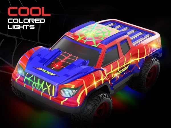 Spider RC Car for Kids, 1:24 Remote Control Car with Color-Changing LED Lights, 2.4GHz 50m Range, 2 Rechargeable Batteries, USB Charging Racing Toy Gift for Boys Girls Ages 6-7,8-12