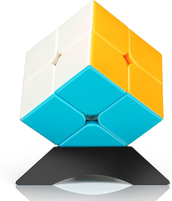 Stickerless 2x2 Speed Cube with Stand & Tutorial – Easy-Turn Brain Teaser for Kids & Adults, STEM Educational Toy, Classroom, Office & Travel Fun
