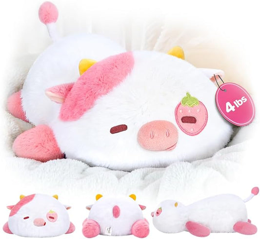 Weighted Stuffed Animals 4.0 Lbs – Weighted Strawberry Cow Plush, Weighted Plush Animals for Kids, Cow Weighted Pillow, Birthday Gifts for Women, Girls and Males (23 inch)