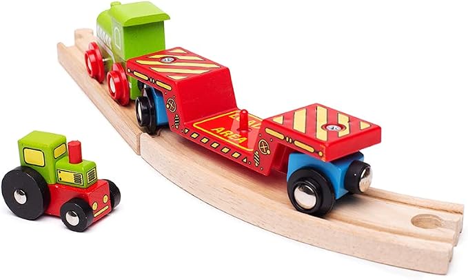 Bigjigs Rail Tractor Low Loader - Other Major Wooden Rail Brands are Compatible