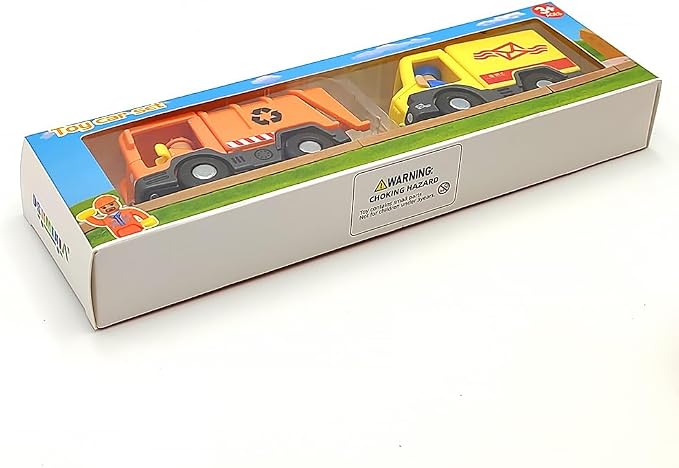 DSHMIXIA Garbage Mail Truck Small Toys Cars for 3 5 Year Old Boys Magnetic Couplings City Vehicle for Wood Train Set for Children Inside Outside Toys (City Set)