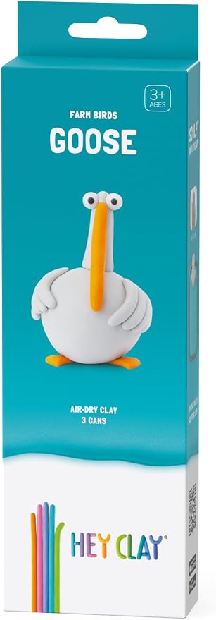 HEY CLAY Modelling Air-Dry Clay with Fun Interactive App - Non-Toxic, Non-Stick Modeling Clay Crafts Set for Kids Ages 3 to 8-3 cans (Farm Birds: Goose)