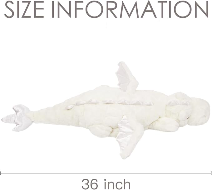 ARELUX Large 36in Cute Dragon Stuffed Animals Plush Toy Soft White Pterosaur Plushie Giant Fuzzy Dinosaur Pillow Plushies with Wings Cuddly for Friends