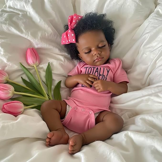 Pinky Reborn Baby Doll Black Girl 20 Inch Realistic Newborn Baby Dolls Realistic African American Reborn Doll Toy with Clothes