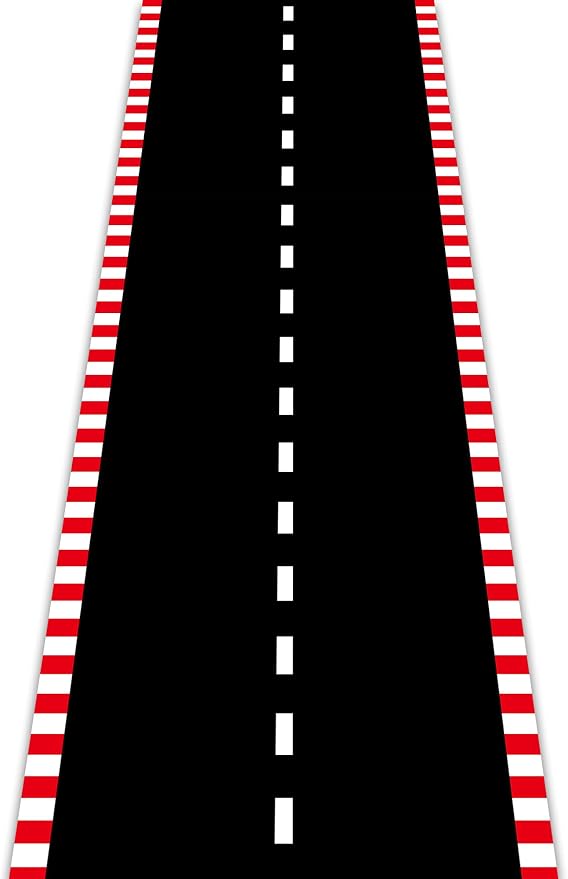 Racetrack Floor Running Black Racer Party Decoration Mat Road Table Runner Long Racetrack Tablecloth Drag for Party (Stripe Style,16 ft x 2 ft)