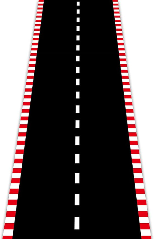 Racetrack Floor Running Black Racer Party Decoration Mat Road Table Runner Long Racetrack Tablecloth Drag for Party (Stripe Style,16 ft x 2 ft)