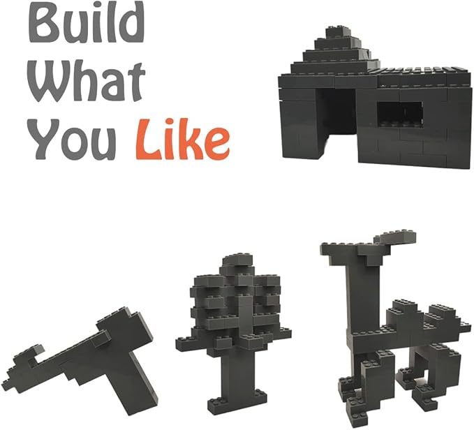HUIZDQ 200 Piece Classic Small Building Bricks, 2x4 Bulk Bricks STEM Creative Building Toys, Dark Grey(Small Bricks, 1.25x0.62x0.47 in)