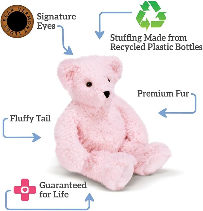 Vermont Teddy Bear | Pink Teddy Bear Stuffed Animal | Soft Pink Plush with 100% Recycled Filling, Designed in USA | 18 Inch | Cuddly Gift | Super Soft Teddy Bear Collection