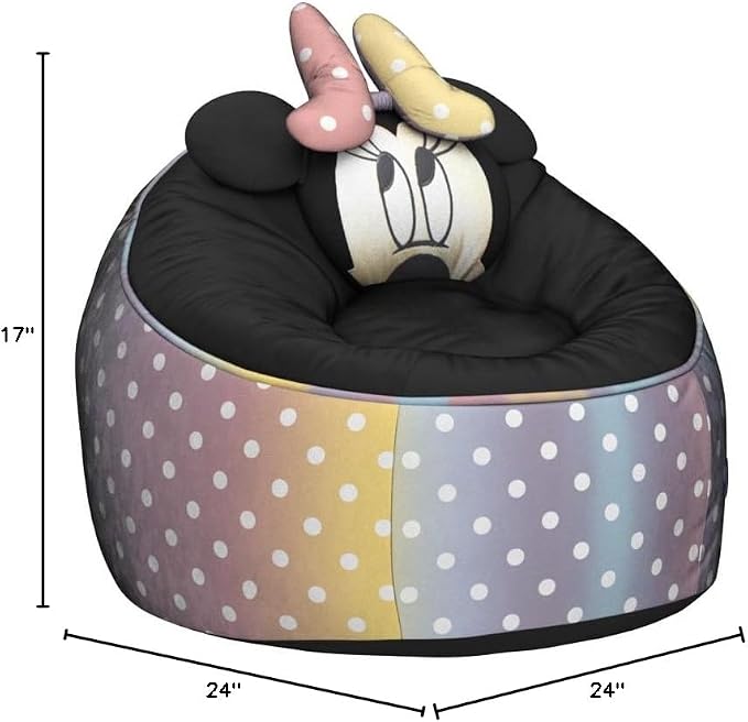 Idea Nuova Disney Minnie Mouse Hillside by pod Plush Kids Bean Bag Chair, 24" Hx24 Hx17 H, Large