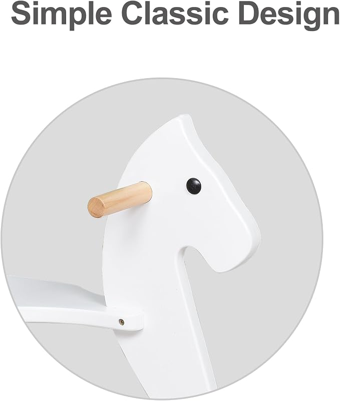 Wooden Rocking Horse Baby Ride On Toy for Toddlers Solid Wood Classic Design with Comfortable Pedal and Safe Backrest Ideal Gift for Kids (Classic, White)