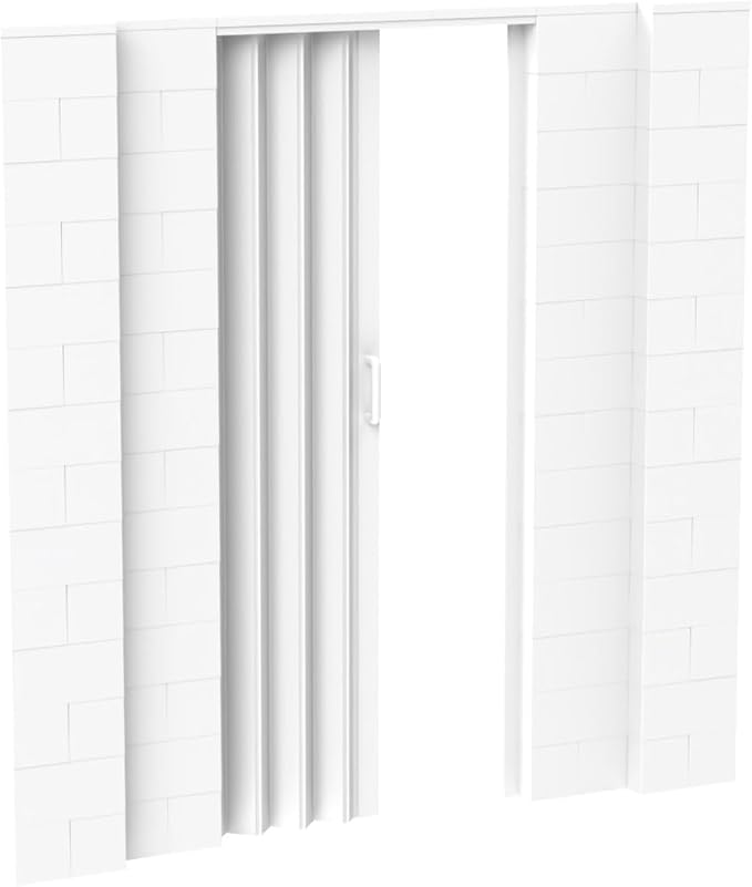 EverBlock 7’ x 7’ Wall Kit with Accordion Door | 3’ x 7’ Doorway | Modular Building Blocks | Wall Display System | Room Divider & Partition | Easy to Connect & Reuse | Indoor & Outdoor Use | White