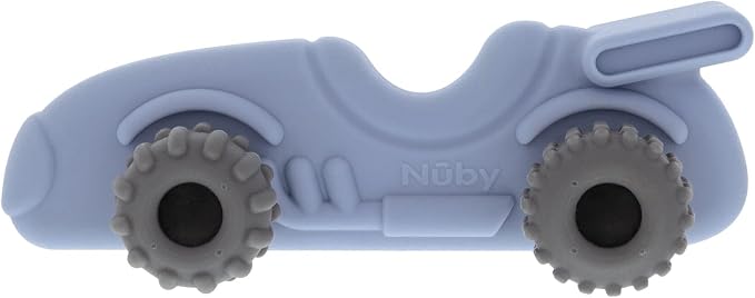 Nuby Silicone Teether Toy for Babies – Textured Teething Car with Moving Wheels, Easy to Hold, Soothes Sore Gums, Encourages Tactile Development & Hand-Eye Coordination, Blue Racecar