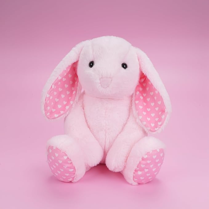 WEIGEDU Pink Rabbit Bunny Stuffed Animal Plush Toy | 17.7“, Floppy Ears, Heart Print, Birthday Nursery Décor, Easter Christmas Bedtime Gift