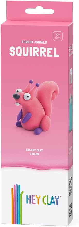 HEY CLAY Forest Animals - Claymate Squirrel - Air Dry Clay Kit 3 cans and Sculpting Tools with Fun Interactive Instructions App