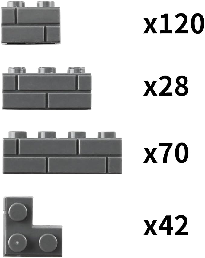 Masonry Bricks Set - Compatible with Major Brands Building Blocks, 260 Pieces Bulk 1x2 1x3 1x4 and Corner Bricks for DIY Wall House Construction (Dark Gray)