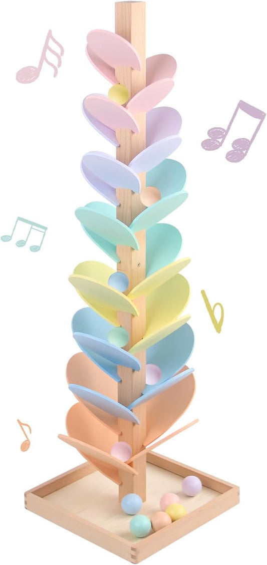 Marble Run Wooden Ball Drop Toys for 3-5 4-8 Wood Montessori Toys Music Tree for Toddlers Musical Game Learning Color Sorting Sensory Toys for Boys Girls 8-12 Gift (Height: 27.8in) (1.1in Balls)