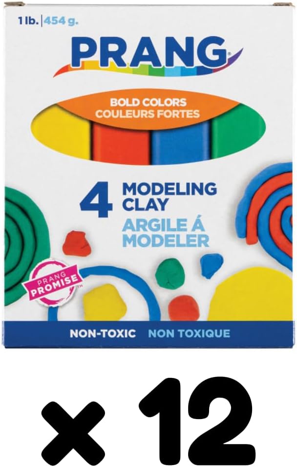 Prang Modeling Clay, Primary Set, 1 lb. Box, Case of 12 Boxes | 1/4 lb. Sticks of Red, Blue, Green, and Yellow, Pliable, Non-Hardening, Non-Staining, Easy Clean-Up