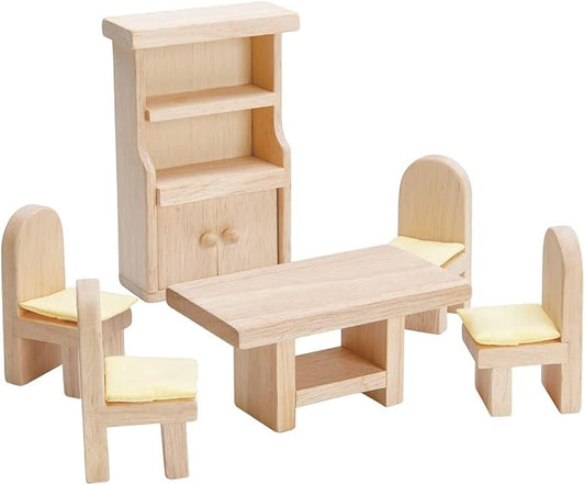 PlanToys® Dining Room Classic Set | Montessori Small World and Family Role Play | Eco Friendly Wooden Dining Room Furniture for Imaginative Play
