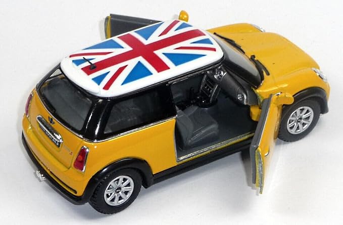 KiNSMART Mini Cooper S 5inch 1:28 Scale Die Cast Metal Model Toy Cars Yellow with British Flag