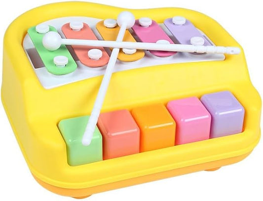 2 in 1 Xylophone for Toddlers, Baby Xylophone Piano Toy with 5 Multicolored Key Scales and Two Mallets for Kids, Educational Musical Learning Instruments Toy for Boys and Girls (Yellow)