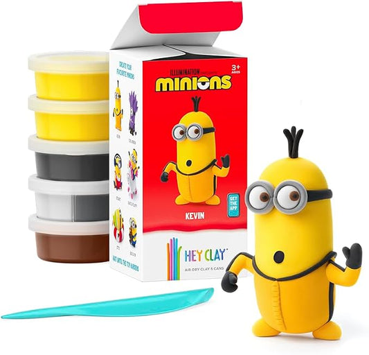 HEY CLAY Minions - Colorful Modeling Air Dry Clay for Kids - Air Dry Clay Kit 5 Cans and Sculpting Tools with Fun Interactive Instructions App - Age 3 and up (Kevin)