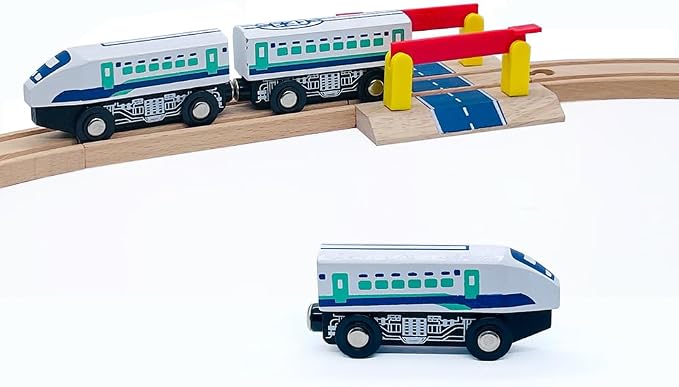 Wooden Bullet Train Cars Track Accessories Set High-Speed City Train Toys Fit for Wooden Train Track Railway for Boys and Girls (Bullet Train)